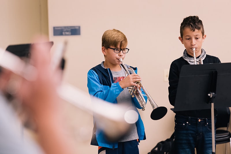 trumpet students in group class