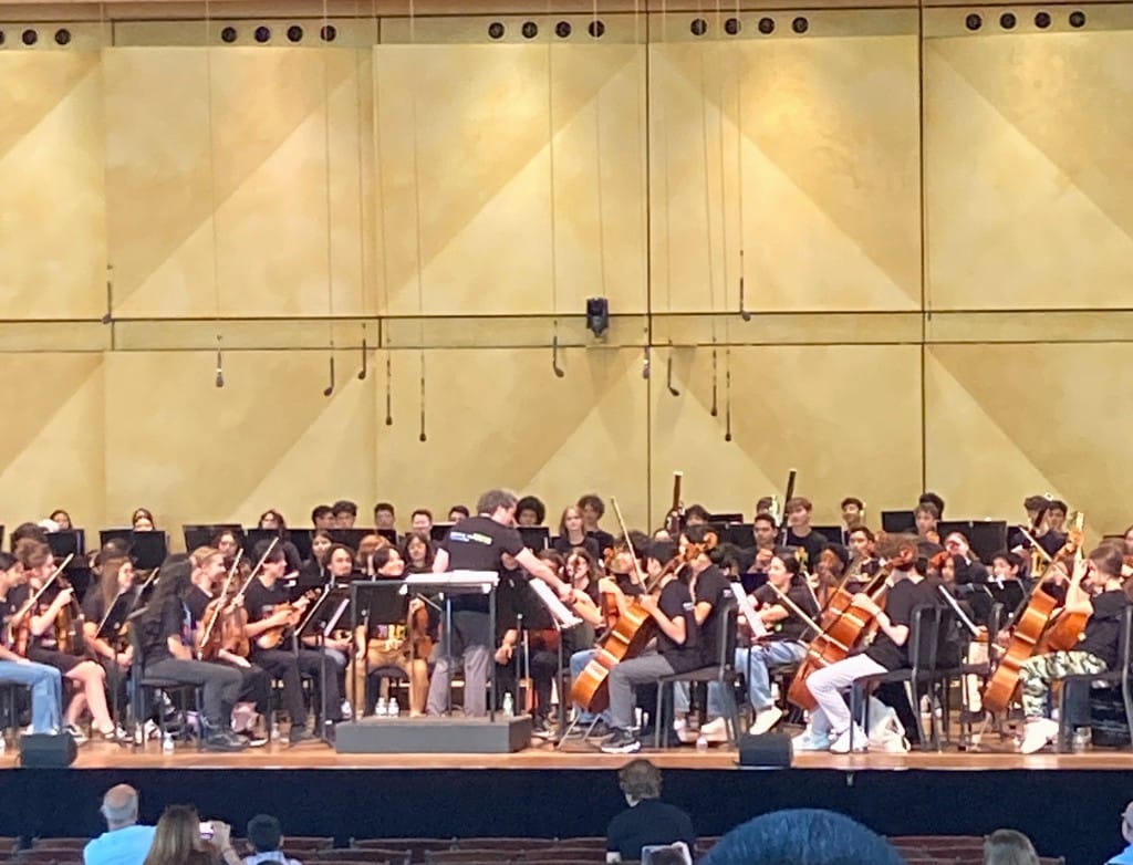 A large orchestra on the Ravinia stage