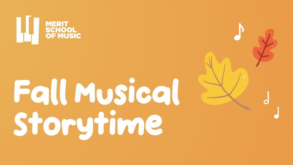 Stylized autumn leaves fall in a graphic reading "Fall Musical Storytime"